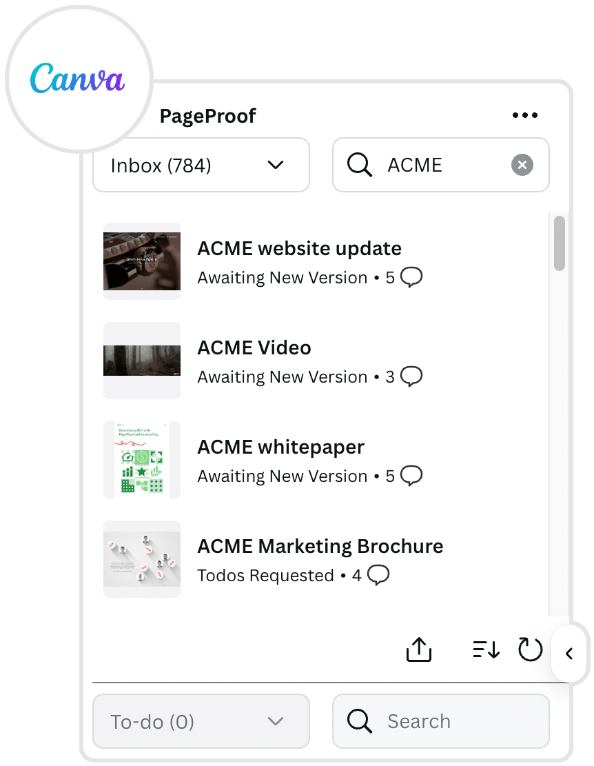 Stylized graphic showing how to create a proof from within Canva